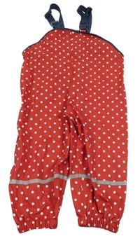 Červeno-bílo-tmavomodré puntíkaté nepromokavé laclové kalhoty Playshoes