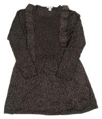 Čierno-zlaté melírované úpletové šaty s volánikmi PRIMARK