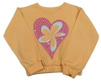 Svetlooranžová crop mikina so srdiečkom s květem a flitrami Tu