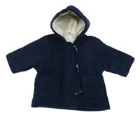 Tmavomodrý fleecový zateplený kabátek s medvedíkom a kapucňou Adams