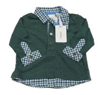 Nové - tmavokhaki-kostkované melírované triko s límečkem JASPER CONRAN