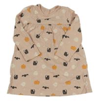 Pudrové šaty s dýněmi a duchy a netopýry a kočičkami George