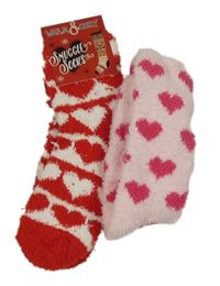 Nové - 2x - Teplákové ponožky so srdíčky - Červeno/bílé, světlerůžové
