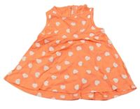 Neónově korálové melírované šaty s bielými srdiečkami