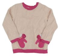 Svetloružová -tmavoružový chlpatý sveter s rukavicemi/kapsami M&S