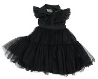 Čierne šaty s tylem a volánikmi a golierikom