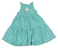 Nové - svetlotyrkysová é kárované šaty s madeirou a vreckom Next