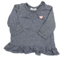 Tmavomodro-bílé pruhované triko se srdíčkem a volánkem Topomini