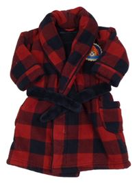 Červeno-tmavomodrý kostkovaný plyšový zateplený župan s medvídkem Paddington M&S