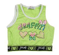 Zeleno-bielo-čierny crop top s nápismi a srdiečkami