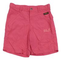 Tmavorůžové šusťákové outdoorové kraťasy s logem Jack Wolfskin