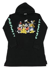 Černé teplákové šaty s Minnie a Mickey s kamarády a kapsou a kapucí H&M