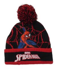 Černo-červená pletená čepice se Spider-manem a bambulí MARVEL