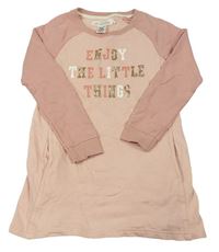 Ružovo-staroružové teplákové šaty s nápisom H&M