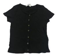 Čierne rebrované crop tričko s gombíkmi H&M