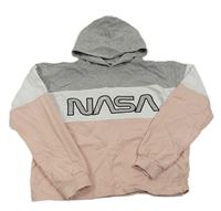 Sivo-bielo-ružová crop mikina s nápisom a kapucí - NASA