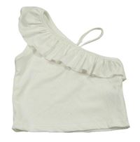 Biely rebrovaný crop top s volánem Shein