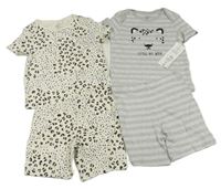 Nové - 4set - Smotanové bavlnené kraťasy s leopardím vzorem + sivo-biele pruhované + 2x tričko F&F