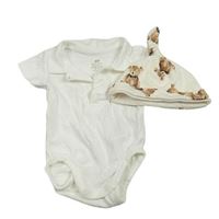 2set - Bílé polo body + smetanová bavlněná čepice s medvědy