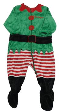 Zeleno-červeno-bílý sametový overal - elf Mothercare