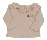 Svetloružové rebrované tričko s kvetmi a golierikom zn. Matalan