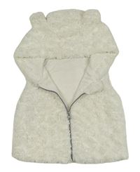 Biela kožušinová podšitá vesta s kapucňou s uškami Infinity Kids