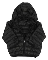 Černá prošívaná šusťáková zateplená bunda s kapucí s oušky