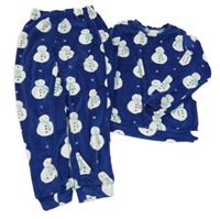 Tmavomodré plyšové pyžamo se sněhuláky Tu