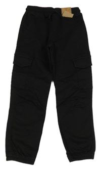Nové - Černé plátěné slim fit cargo cuff kalhoty F&F