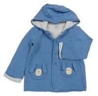 Modrá žebrovaná podšitá propínací mikina s kapsami se psy a kapucí