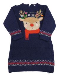 Tmavomodré trblietavé svetrové šaty so sobom s flitrami Next