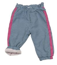 Bílo-tmavomodré kostkované šusťákové zateplené kalhoty s pruhem Ergee