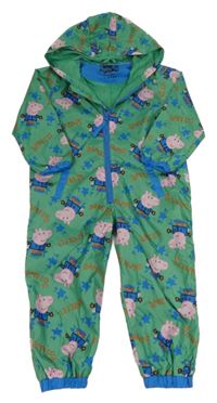 Zelená šušťáková jarná kombinéza s Tomíkem a kapucňou