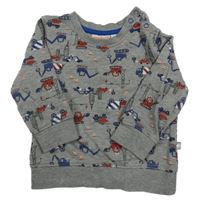 Sivá melírovaná mikina so stavebními stroji Liegelind