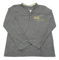 Tmavosivé melírované tričko s nápisom a gombíkmi Kids