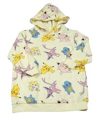 Krémové teplákové šaty s Pokémony a kapucí