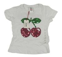Nové - Biele tričko s třešněmi z flitrů