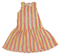 Farebné pruhované bavlnené šaty s jednorožcom Losan