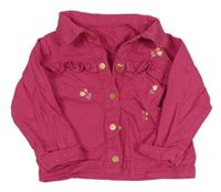 Fuchsiová rifľová bunda s výšivkami květin a volánikmi Nutmeg