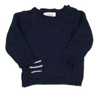 Tmavomodrý melírovaný sveter s pruhovanou vreckom F&F