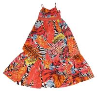 Červeno-bielo-čierne ľahké šaty s listami Shein