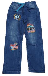 Modré teplákové rifle s monster truckem a číslom Infinity Kids