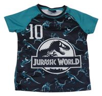 Čierno-zelené športové tričko s dinosaurami a číslem - Jurský svět
