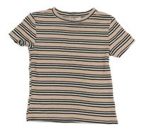 Ružovo-čierno-biele pruhované rebrované crop tričko H&M