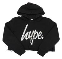 Čierna crop mikina s logom a kapucňou Hype