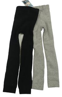 2x zateplené punčocháče bez šlapiček - šedé + černé Pocopiano