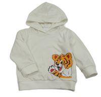 Biela ľahká mikina s tigrom a kapucňou