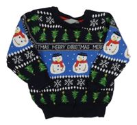 Tmavomodro-modrý vzorovaný sveter so sněhuláky Primark