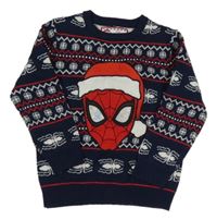 Tmavomodro-červený vzorovaný sveter so Spidermanem Marvel