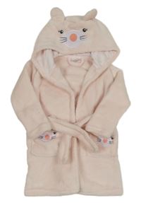 Svetloružový plyšový župan s čumákem - mačka